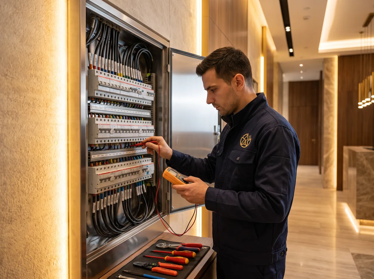 Električar provjerava razvodni ormar
